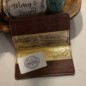 Satchel Brown and Gold Leather Check Book Cover